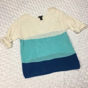 Netted‎ Sweater, White & Blue Thick Stripes